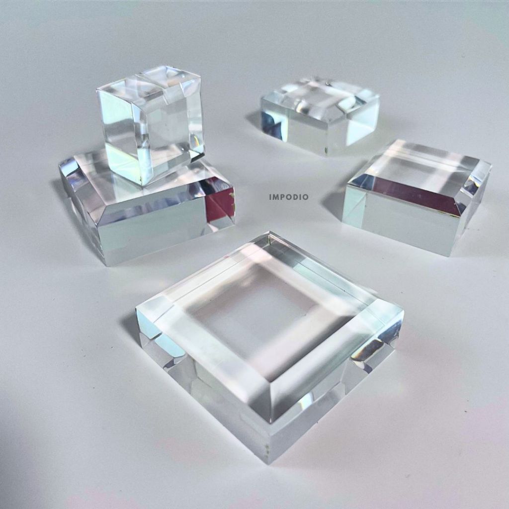 IMPODIO Acrylic Clear Beveled Display Stand Kotak 3 Ukuran - Akrilik Beauty Photoshoot Props Foto