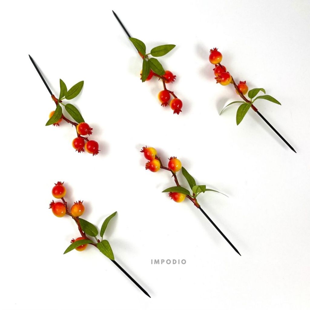 IMPODIO Fake Pomme Granate Fruit Branch - Tangkai Bunga Delima Dekorasi Imlek Chinese Newyear Props Foto