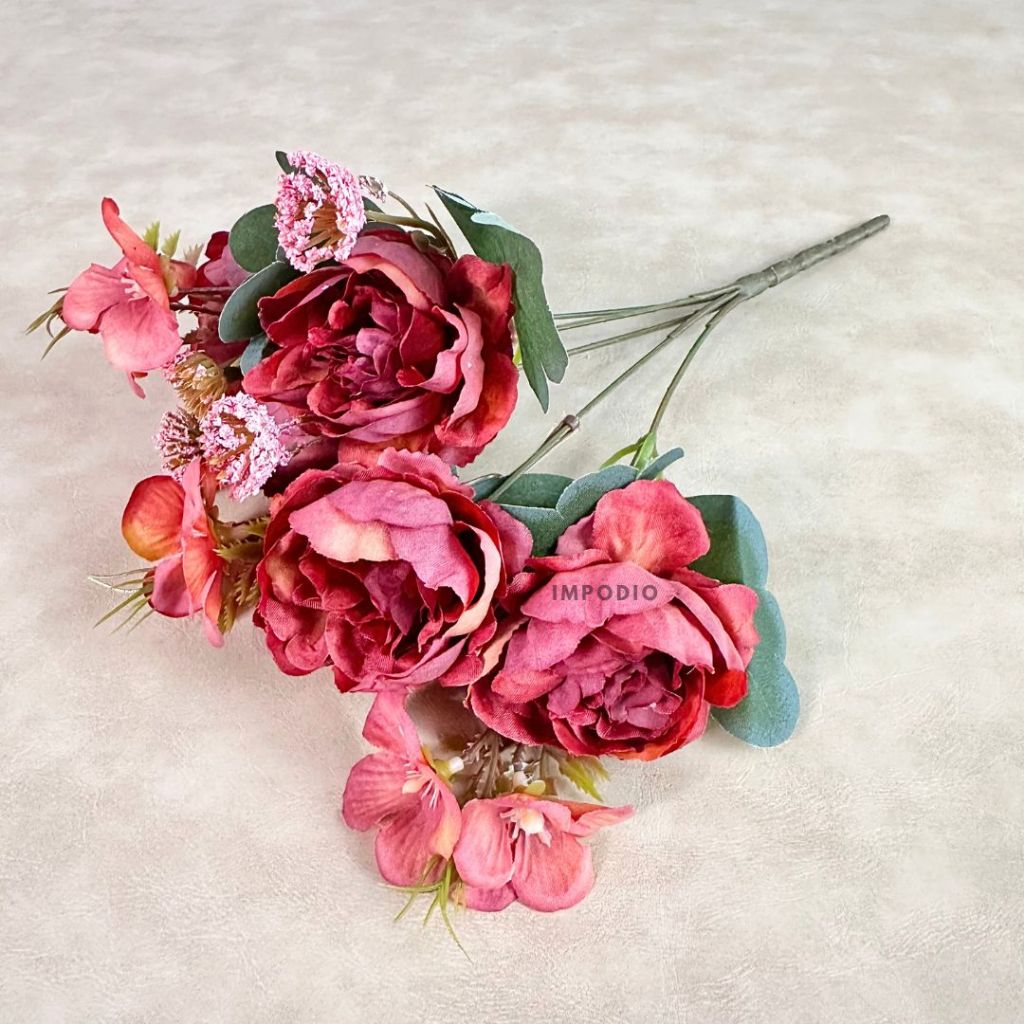 IMPODIO Bunga Peony Artificial Palsu - Fake Flower Bouquet Hiasan Rumah Dekorasi Foto Produk