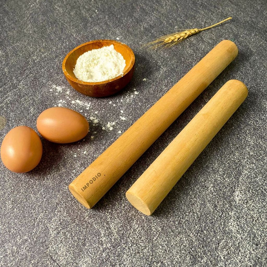 IMPODIO Rolling Pin Kayu penggilas / Penggiling Adonan panjang 20 dan 28cm
