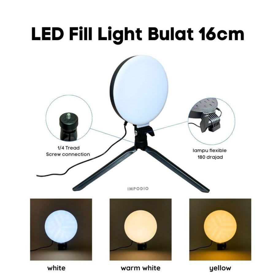 IMPODIO Lampu LED Fill Light Bulat 16cm Content Creator Lighting