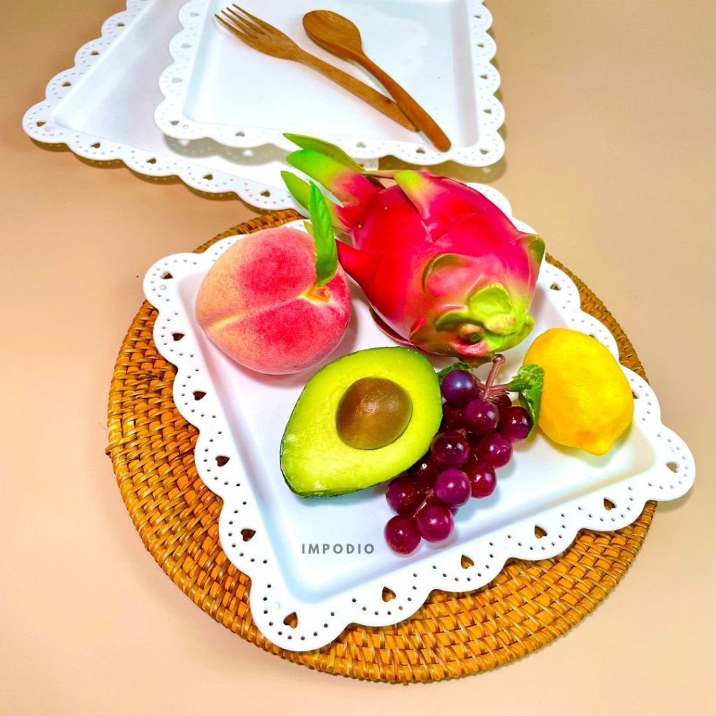 IMPODIO Nampan Piring Plastik Kotak Square – Wadah Tray Makanan Props - tampak samping
