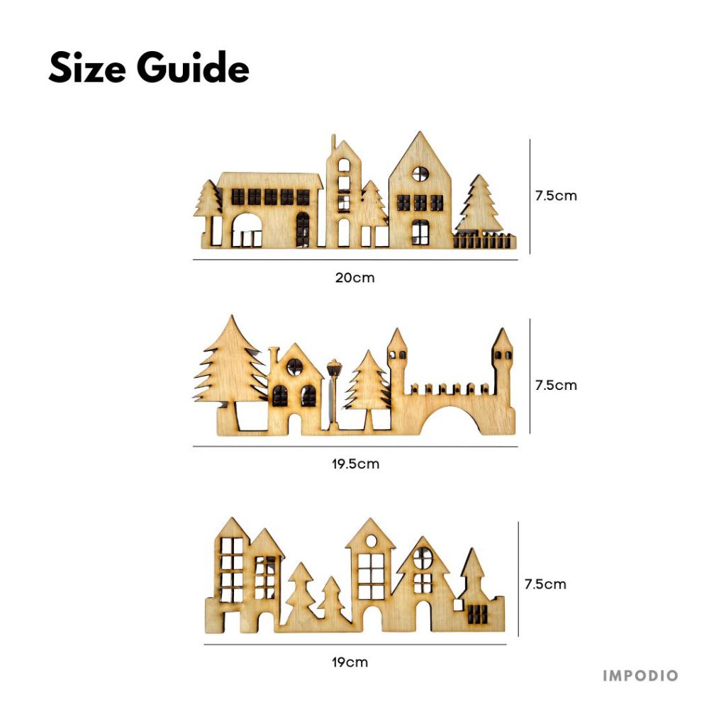 IMPODIO Set Ornamen Natal Natural Wood Bentuk Gereja Bangunan Rumah - Christmas Decoration Props Foto Product