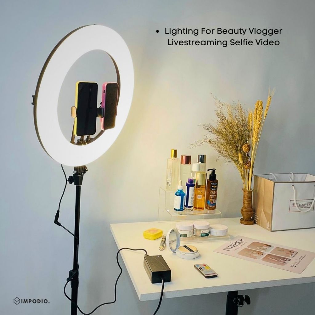 IMPODIO LED Ringlight JUMBO 45cm + Stand 2M - Lighting For Beauty Vlogger Livestreaming Selfie Video