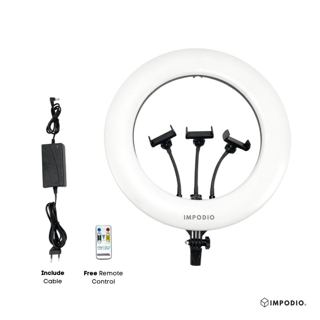IMPODIO LED Ringlight JUMBO 45cm + Stand 2M - Lighting For Beauty Vlogger Livestreaming Selfie Video
