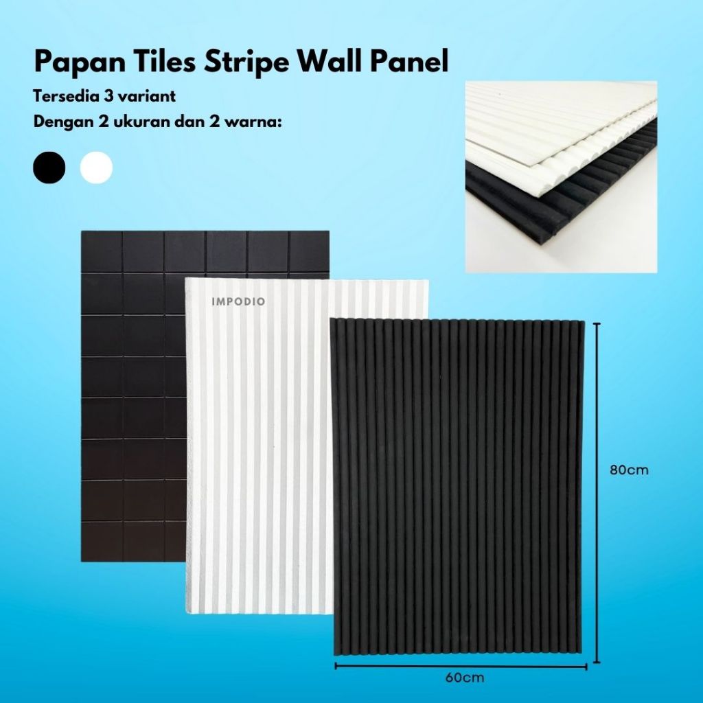 IMPODIO Hardboard Alas Foto Papan Tiles Stripe Wall Panel - Alas Foto Produk