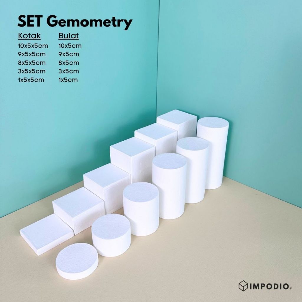 IMPODIO Set Podium Tabung Dan Balok - Geometry Display Produk - Podium Laveling Props Foto Produk