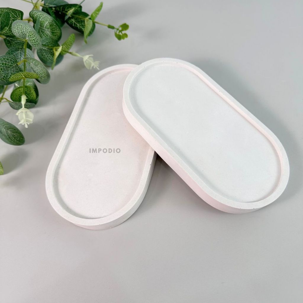 IMPODIO Concrete Tray Tatakan Bentuk Oval - Aesthetic Cement Coaster Dekorasi Rumah -  Properti Foto Produk