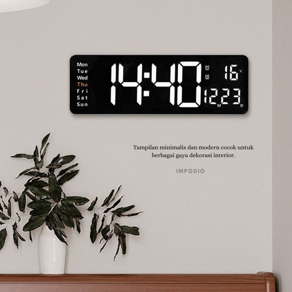 IMPODIO Jam Dinding Digital LED Alarm Timer Calendar Minimalist Multifungsi With Remote - Smart Watch Props Photography