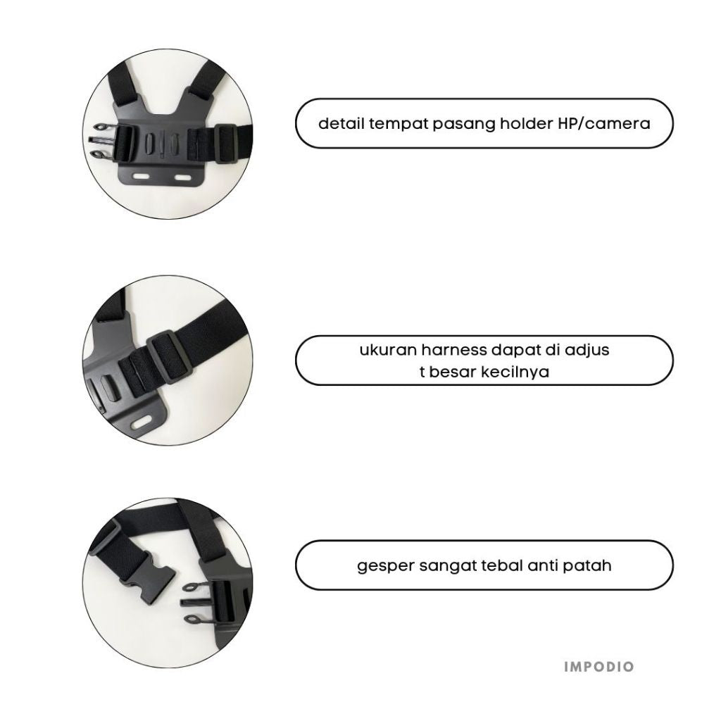 IMPODIO Chest Harness Strap Body Belt Untuk HP dan GoPro Camera