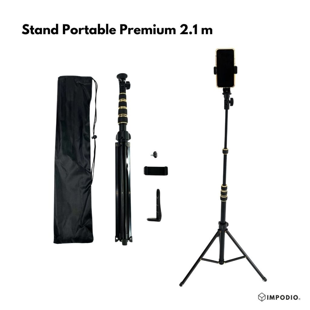 IMPODIO portable light stand tripod serba guna tinggi 200cm - Hitam - packaging