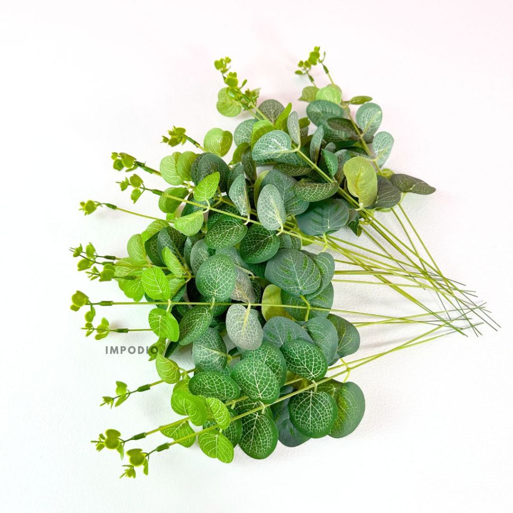 IMPODIO Daun Eucalyptus Artifical per satu Tangkai - Eucalyptus palsu Merah dan putih