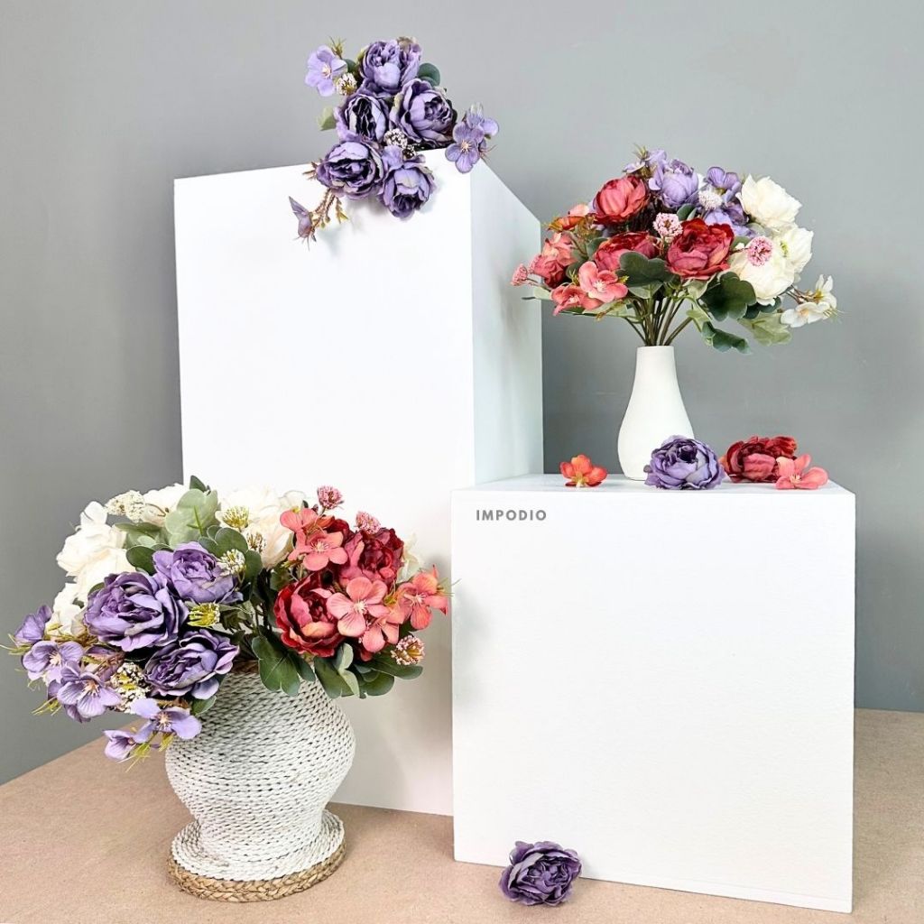 IMPODIO Bunga Peony Artificial Palsu - Fake Flower Bouquet Hiasan Rumah Dekorasi Foto Produk