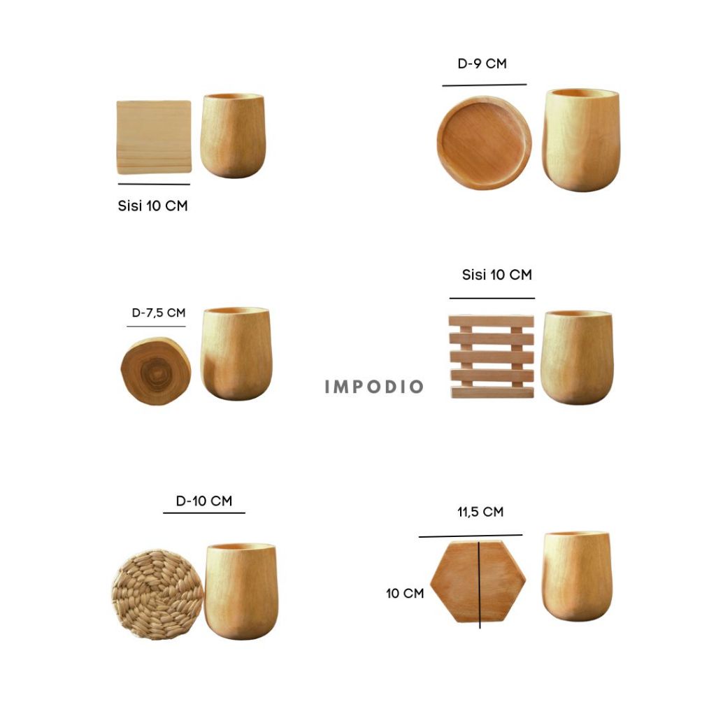 IMPODIO Tatakan Gelas kayu coaster - props foto