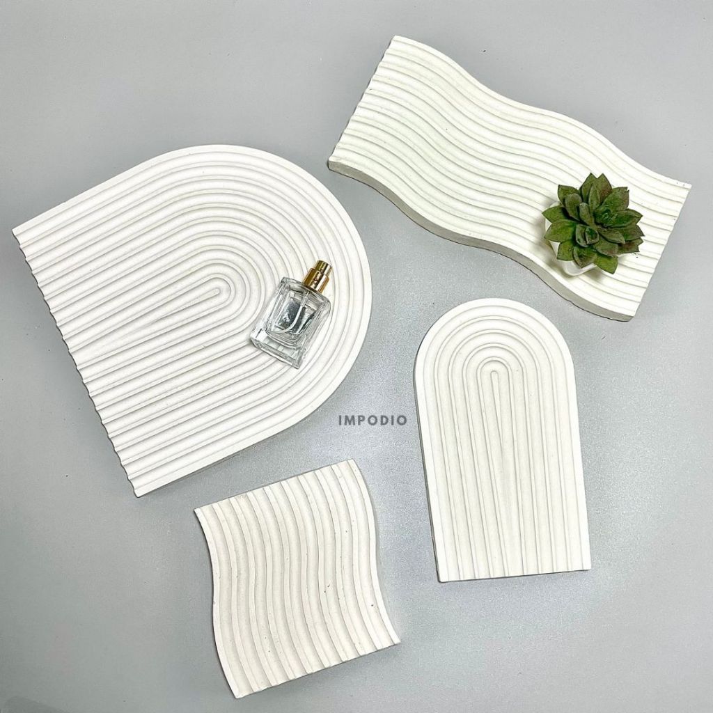 IMPODIO Dekorasi Unik 4 Pcs Arch & Wave Concrete – Perfect untuk Showcase Produk