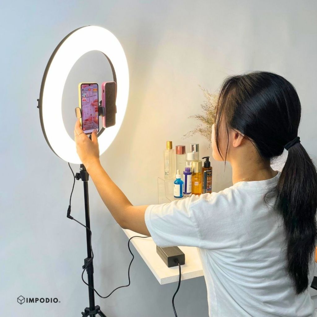 IMPODIO LED Ringlight JUMBO 45cm + Stand 2M - Lighting For Beauty Vlogger Livestreaming Selfie Video