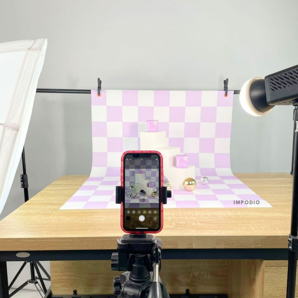 IMPODIO Background Paper Checkered Kotak-Kotak Ukuran 50x75cm - Alas Backdrop Seamless Photography