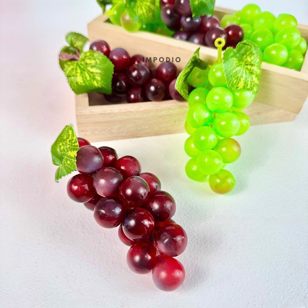 IMPODIO Buah Artificial Anggur 2 warna - Buah Palsu Dekorasi Foto