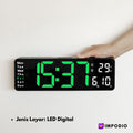 IMPODIO Jam Dinding Digital LED Alarm Timer Calendar Minimalist - background putih