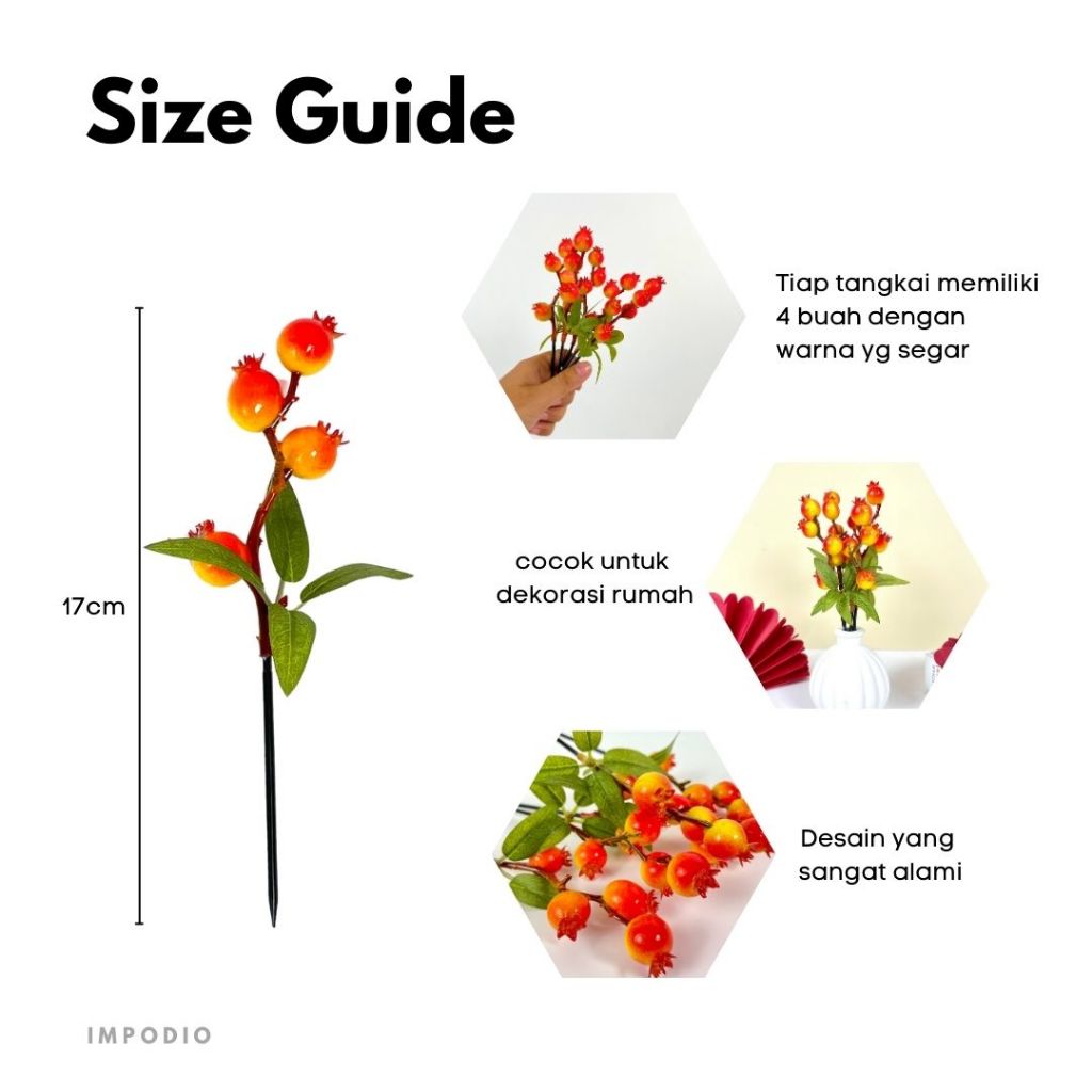 IMPODIO Fake Pomme Granate Fruit Branch - Tangkai Bunga Delima Dekorasi Imlek Chinese Newyear Props Foto