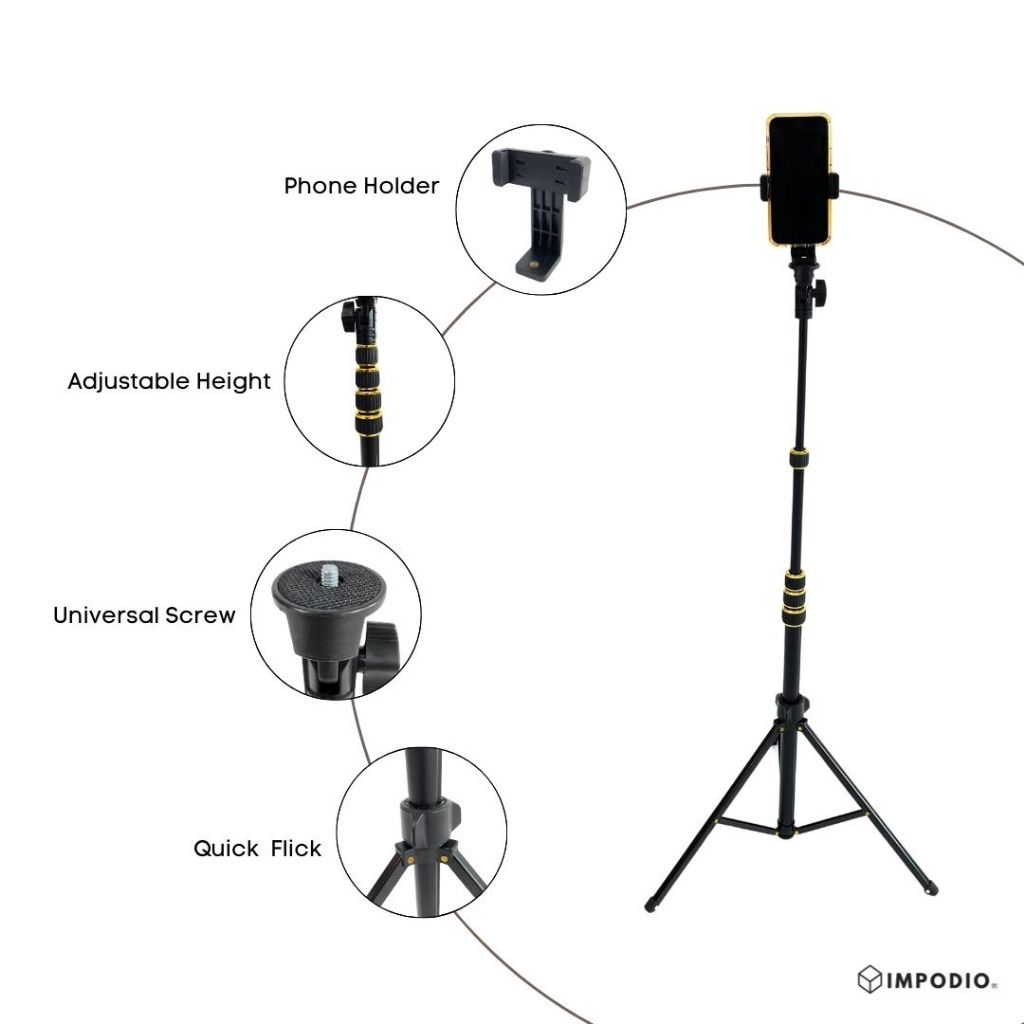 IMPODIO portable light stand tripod serba guna tinggi 200cm - Hitam