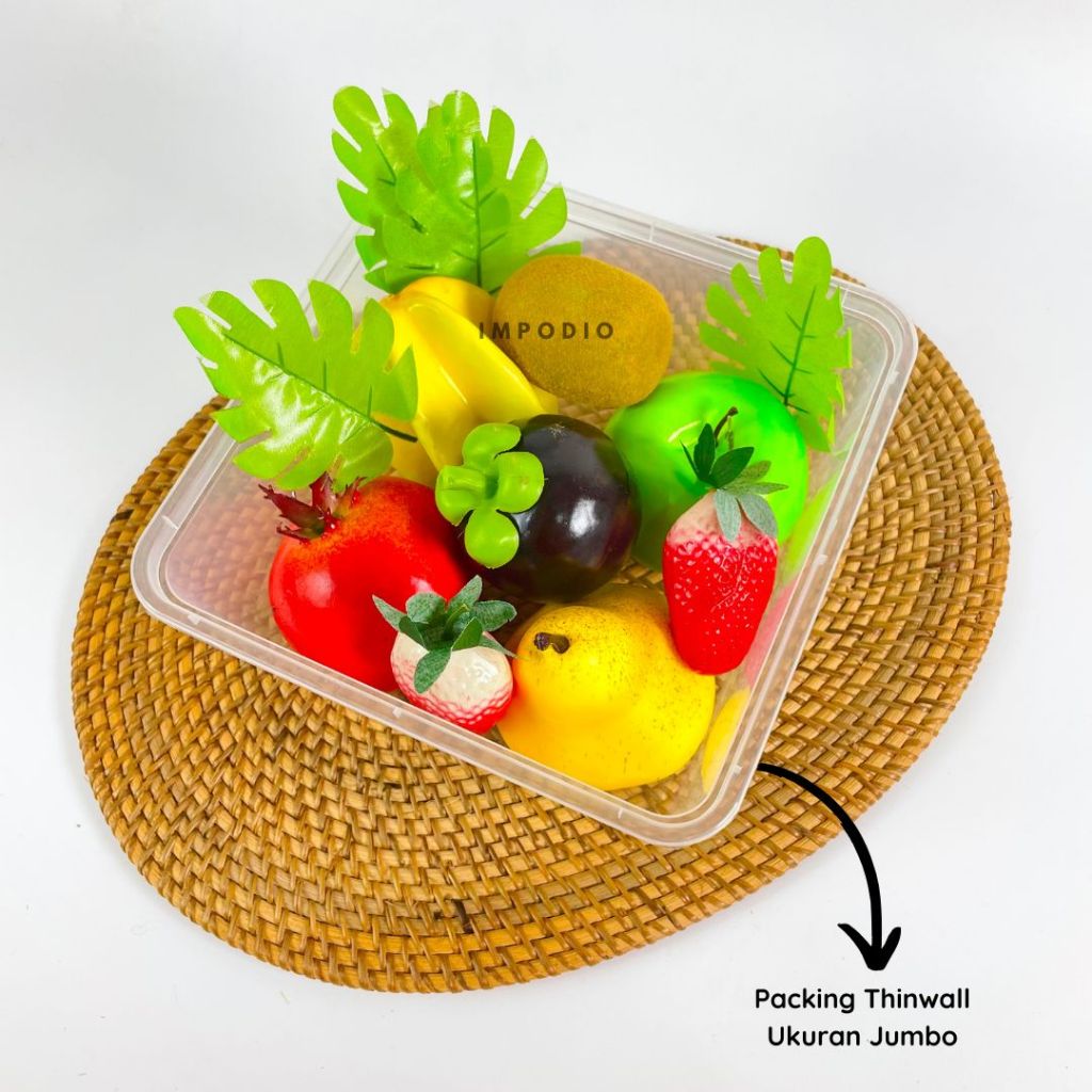 IMPODIO Paket Buah JUMBO Artificial Palsu - Fake Fruit Full Size FREE Daun Monstera Set Props Foto