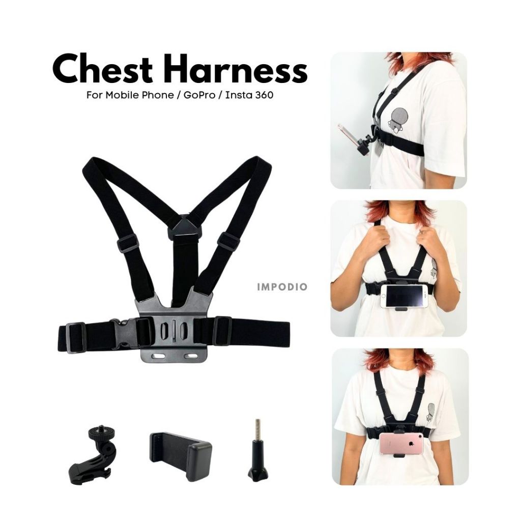 IMPODIO Chest Harness Strap Body Belt Untuk HP dan GoPro Camera - Strap Tali Dada Untuk Vlog Youtuber