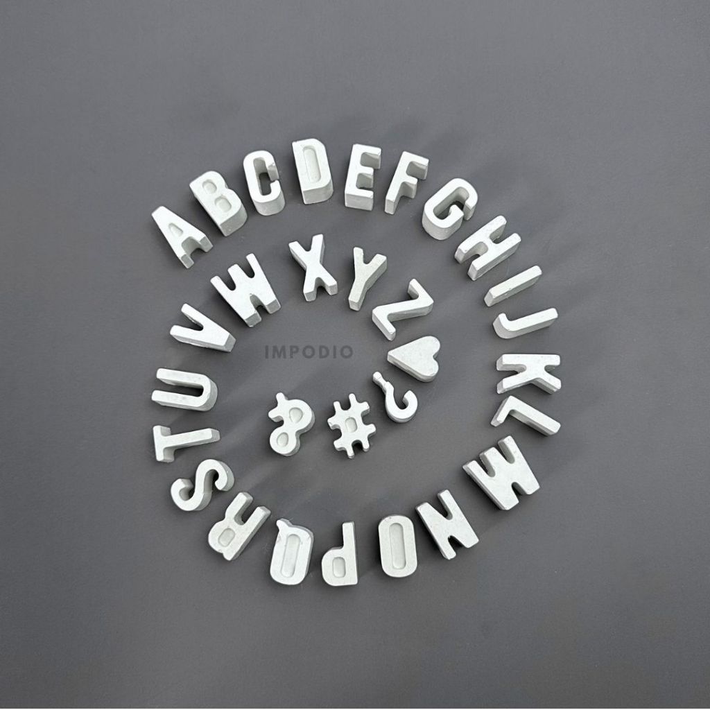 IMPODIO Dekorasi Huruf Alphabet Concerete Satuan – Custom Nama, Desain Unik Sesuai Permintaan