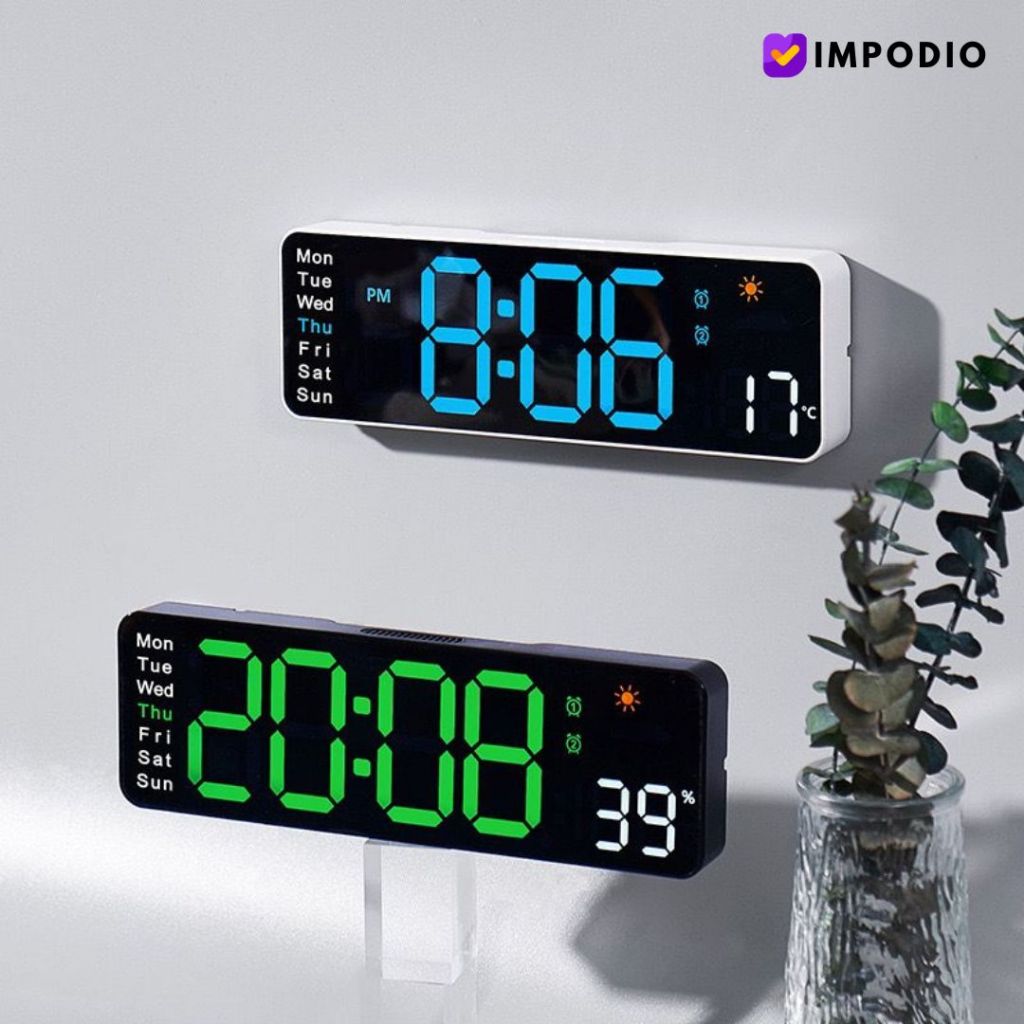 IMPODIO Jam Dinding Digital LED Alarm Timer Calendar Minimalist Multifungsi With Remote - Smart Watch Props Photography