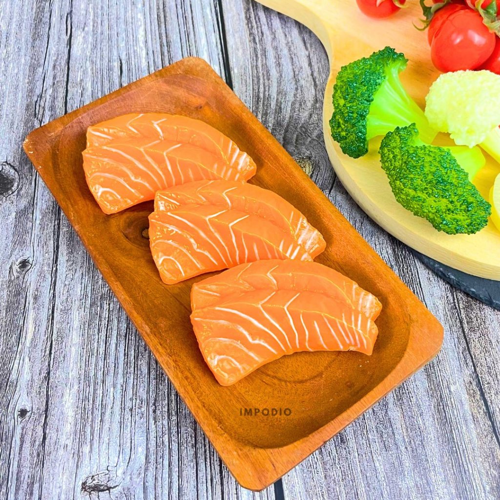 IMPODIO Sashimi Ikan Salmon Suhi Artificial Palsu - Fake Sashimi Props Foto Produk Makanan