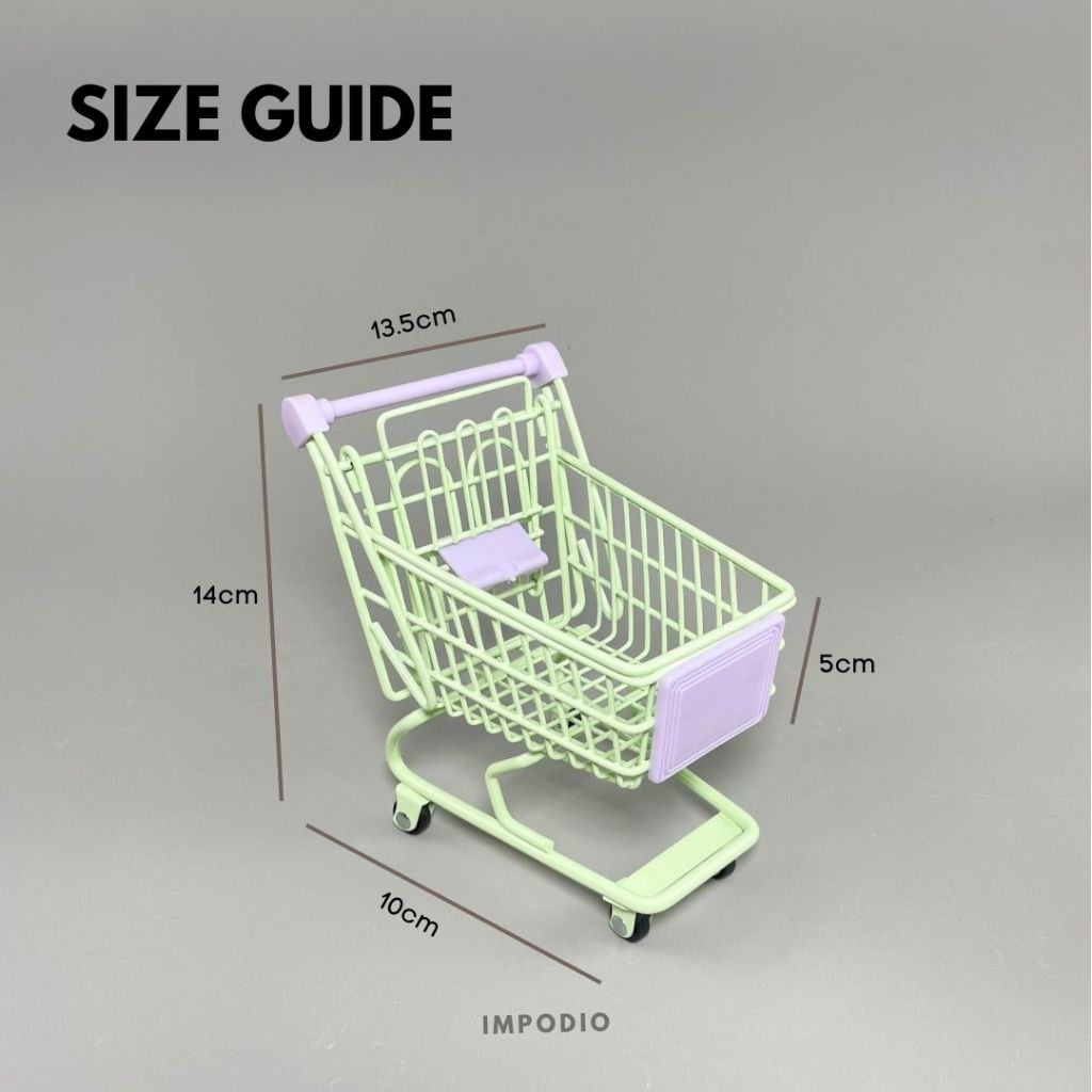 IMPODIO Mini Trolley Miniatur Keranjang Belanja – Hiasan Mini Trolley - background putih