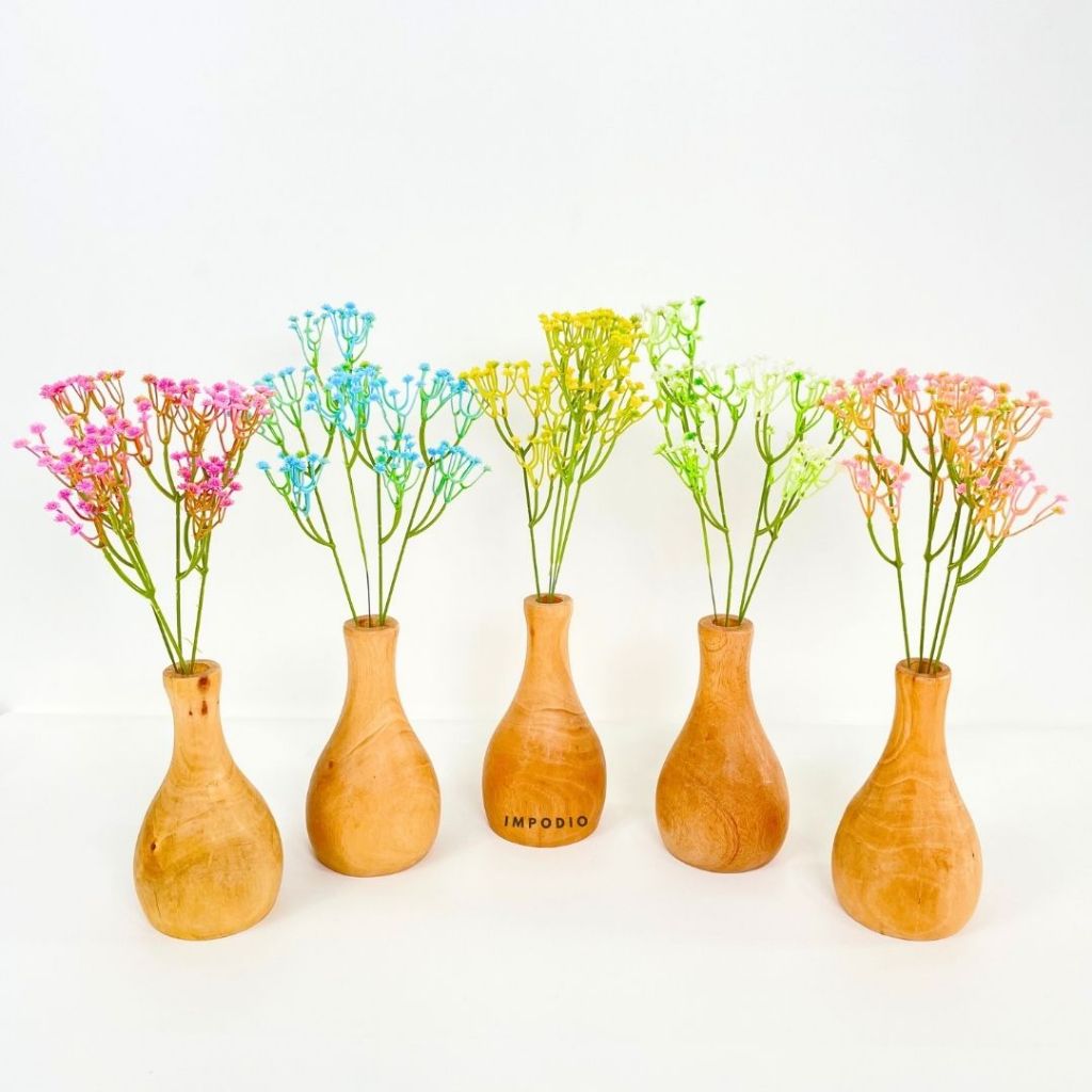 IMPODIO Paket Vas Bunga kayu + artificial baby breath flowers vase