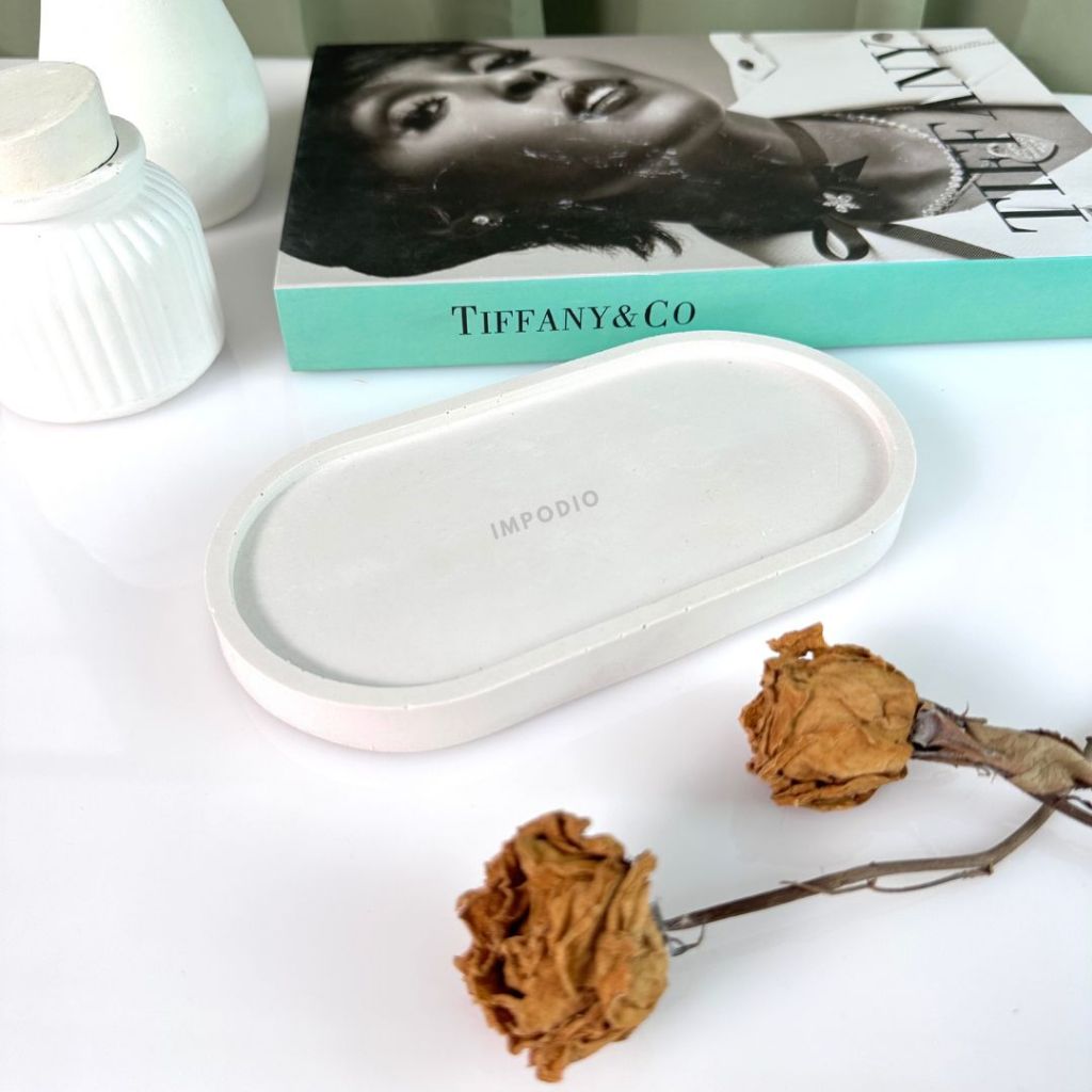 IMPODIO Concrete Tray Tatakan Bentuk Oval - Aesthetic Cement Coaster Dekorasi Rumah -  Properti Foto Produk