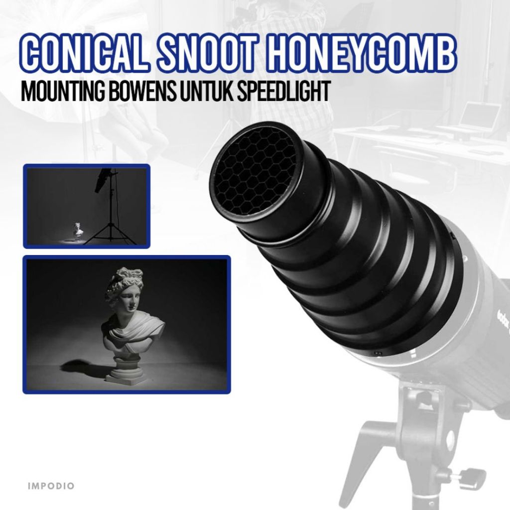 IMPODIO Bowens Mount Conical Snoot Honeycomb for Speedlight Fotografi
