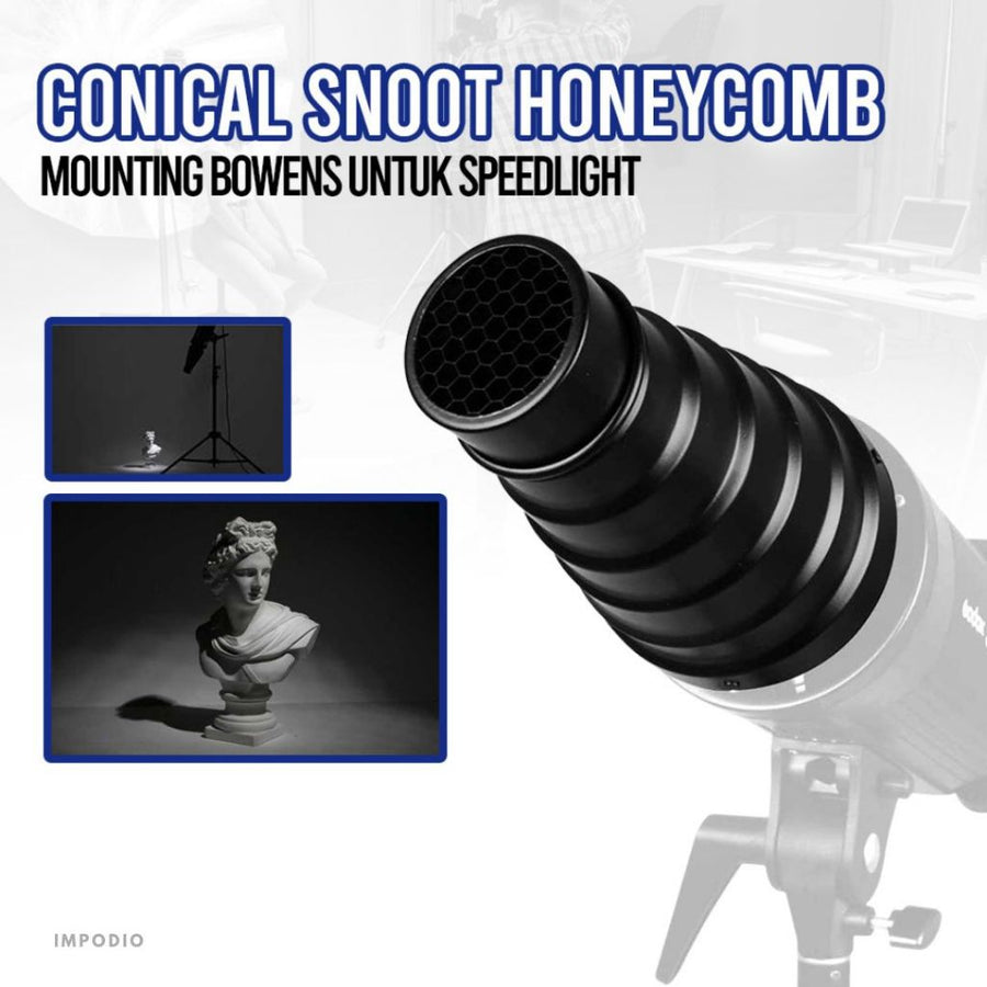 IMPODIO Bowens Mount Conical Snoot Honeycomb for Speedlight Fotografi