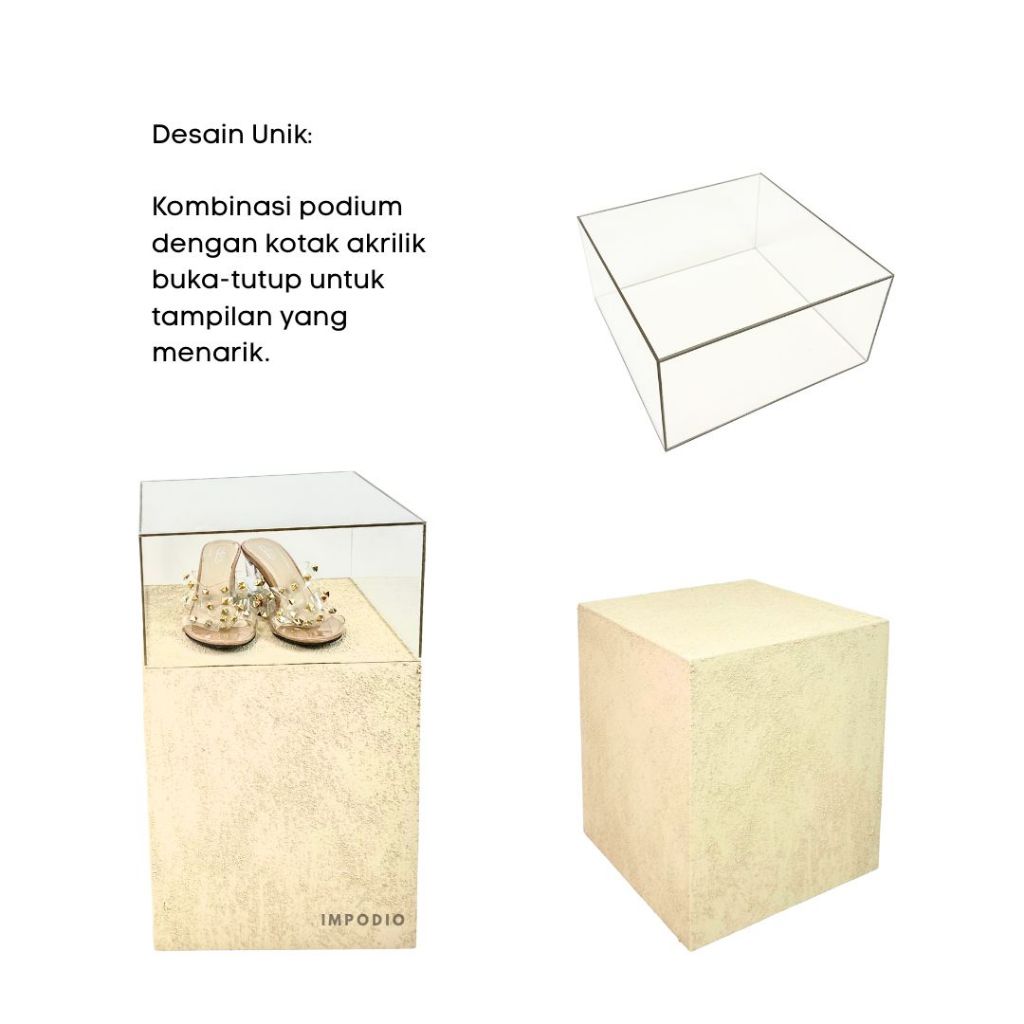 IMPODIO Podium Texture Display Kotak Akrilik Transparan - Podium Display Pajangan Sepatu Aksesoris Dekorasi