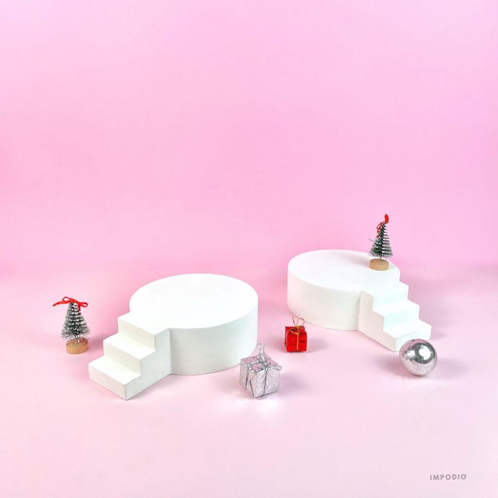IMPODIO Podium Stage Bulat Dengan Tangga - Display Produk Miniatur Dekorasi Props Foto