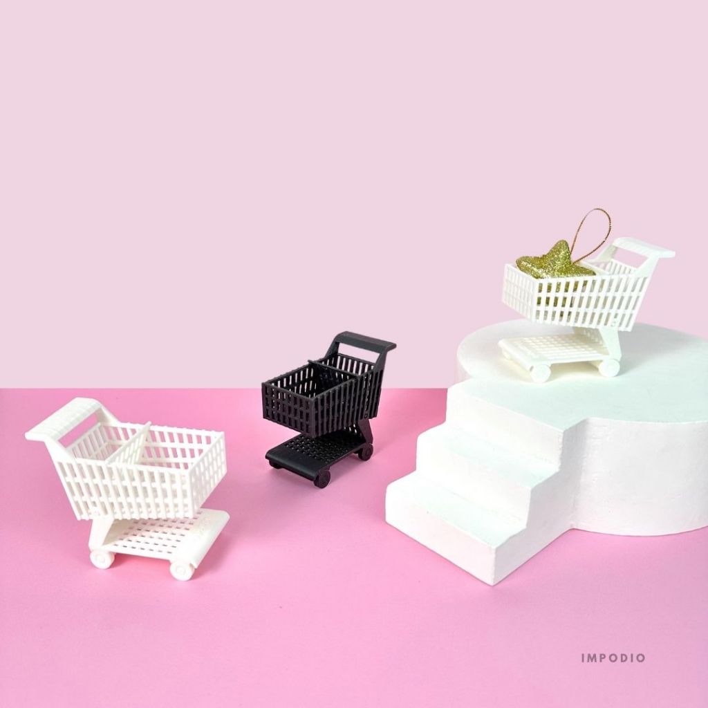 IMPODIO Trolley Mini Keranjang Belanja Supermarket - Miniatur Troli Resin Props Photography