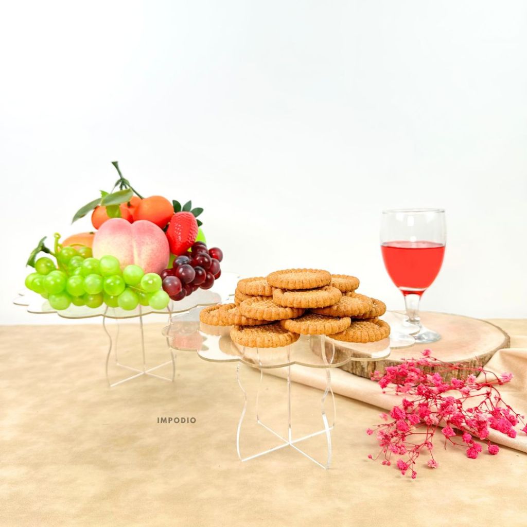 IMPODIO Stand Cake Acrylic Flower Wavy - Display Dessert Kue Props Foto Produk Makanan