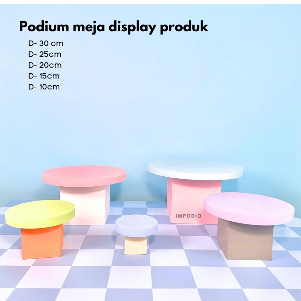 IMPODIO Podium meja display produk serbaguna warna warni - Podium Leveling Photography