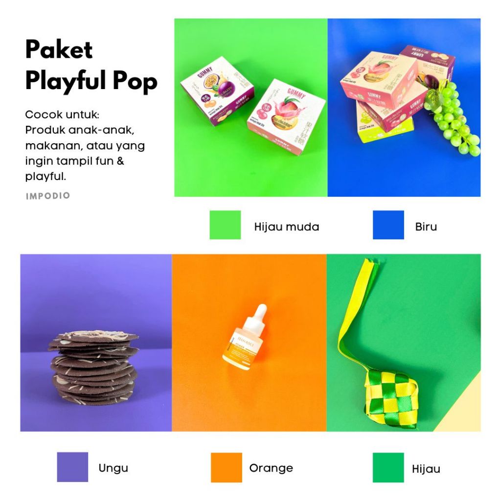 IMPODIO Paket 5 Pcs Packground Polos Playful Pop Pkuran 70x100 cm - tampak samping