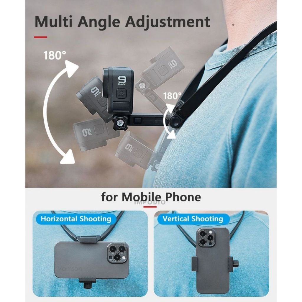 IMPODIO Neck holder mount bluetooth remote - kalung leher gopro - tampak samping