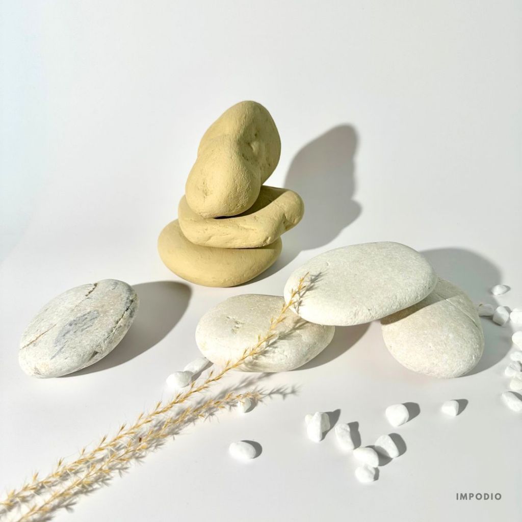 IMPODIO Set 4Pcs Batu Alam Natural Pebble Risers - Styling Props Photography ( Random size )