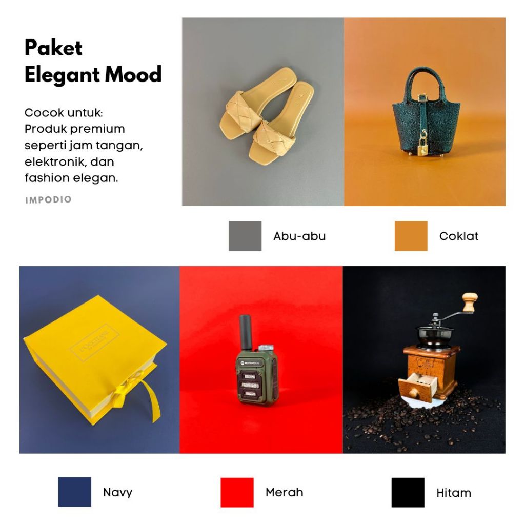 IMPODIO Paket 5 Pcs background Polos Elegant Mood Ukuran 70x100 cm - Backdrop Fotografi Waterproof