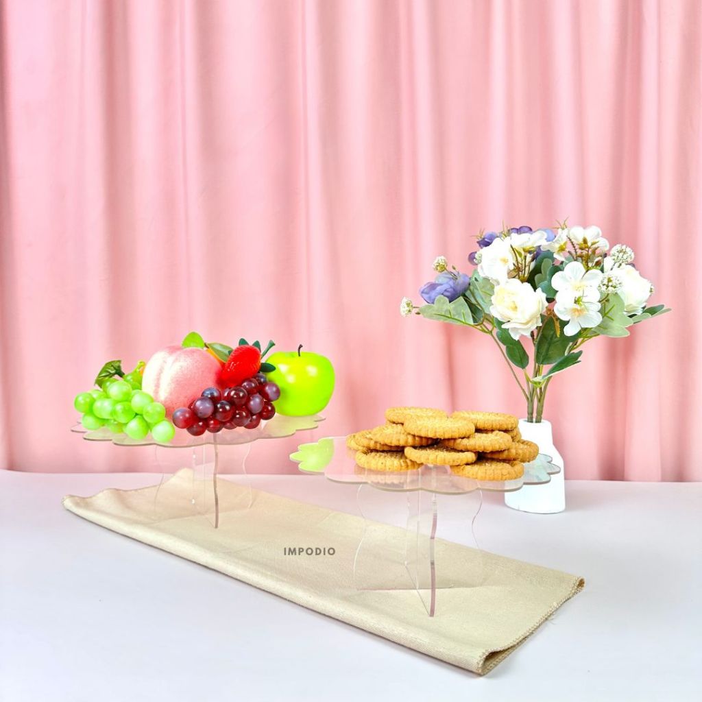 IMPODIO Stand Cake Acrylic Flower Wavy - Display Dessert Kue Props Foto Produk Makanan
