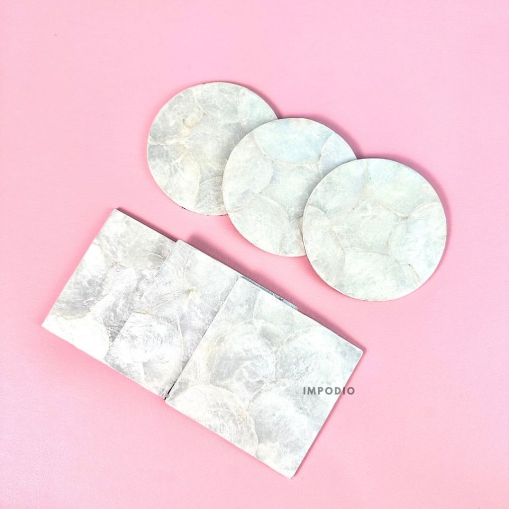 IMPODIO Coaster Kulit Kerang Tatakan Aksesoris Serbaguna - Props Foto Dekorasi Produk