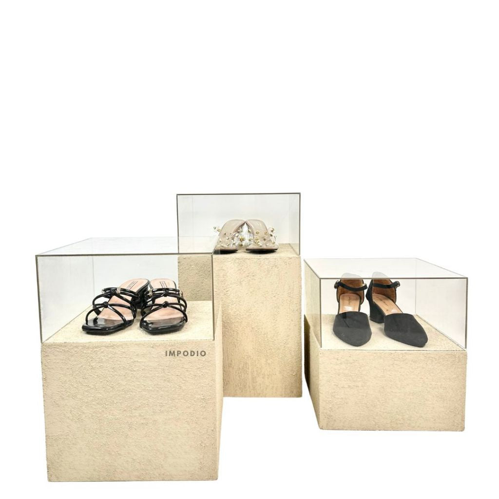 IMPODIO Podium Texture Display Kotak Akrilik Transparan - Podium Display Pajangan Sepatu Aksesoris Dekorasi