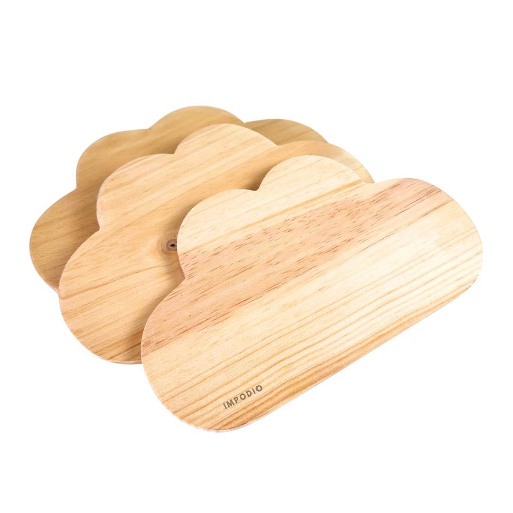 IMPODIO Talenan Kayu Pinus Bentuk Awan ukuran 30x17cm Wooden Cutting Board