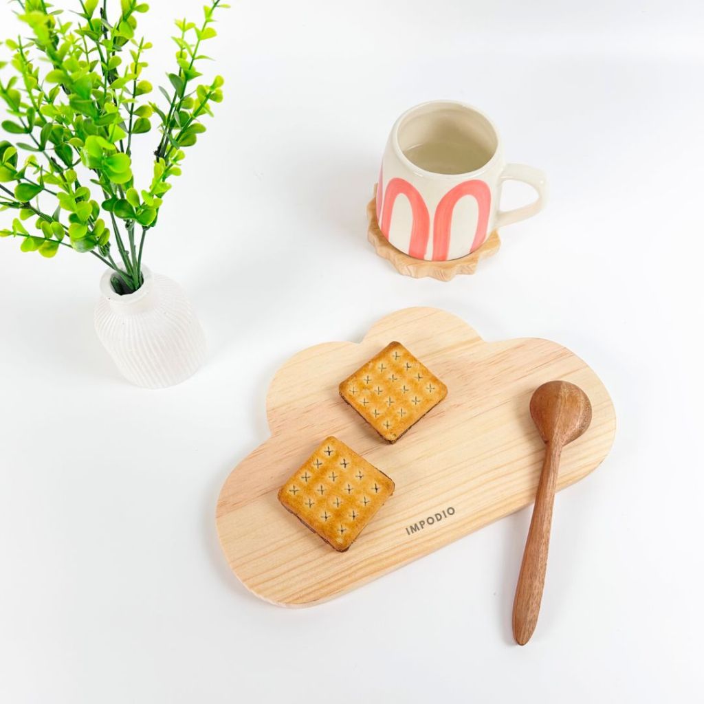 IMPODIO Talenan Kayu Pinus Bentuk Awan ukuran 30x17cm Wooden Cutting Board