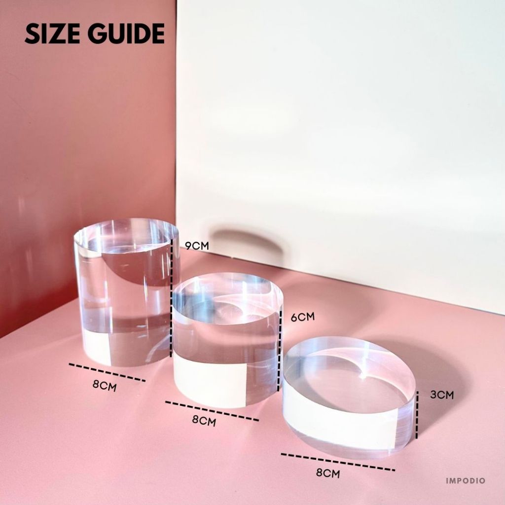 IMPODIO Set 3pcs Akrilik Silinder Kubus Dan Tabung - Clear Acrylic Display Props Produk Fotografi